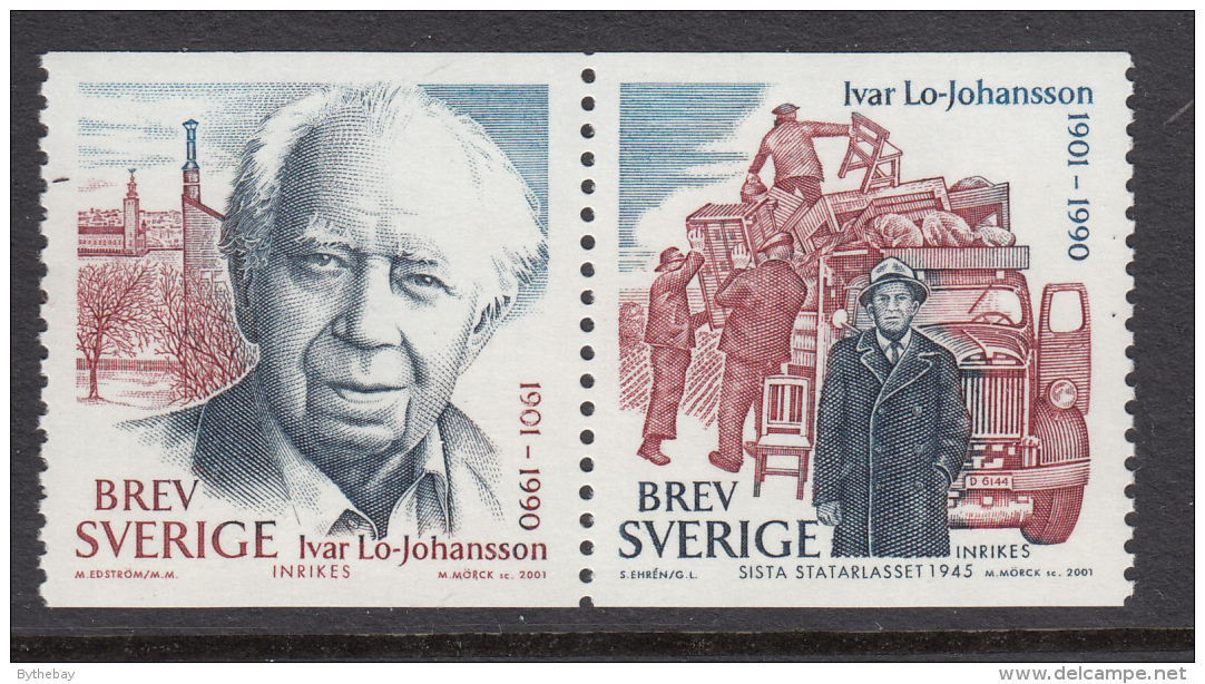 Sweden 2001 MNH Scott #2416 Se-tenant Pair (5k) Ivar Lo-Johansson, Writer - Neufs