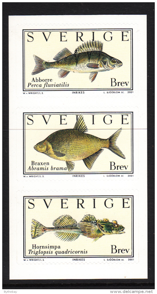 Sweden 2001 MNH Scott #2420 Booklet Pane Of 3 (5k) Fish - Unused Stamps