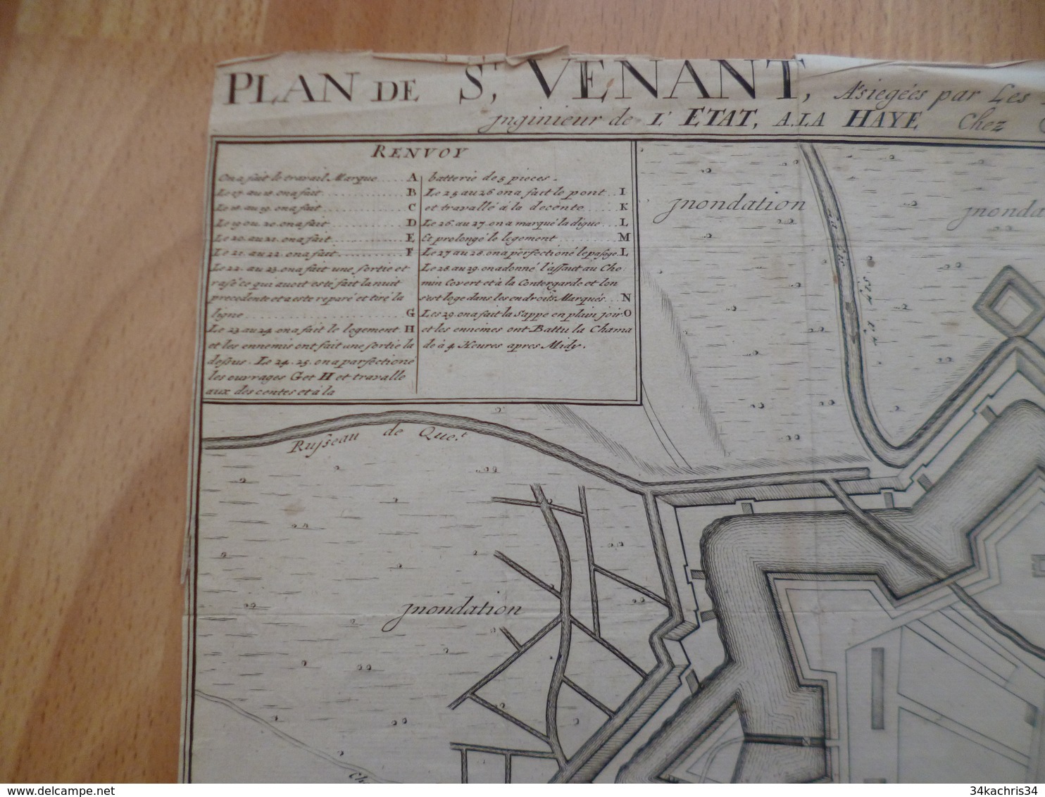 Plan De Saint Venant Assiégés Par Les Troupes Des Hauts Alliez La Haye Hulson 39.5 X 33 Cm En L'état - Geographische Kaarten