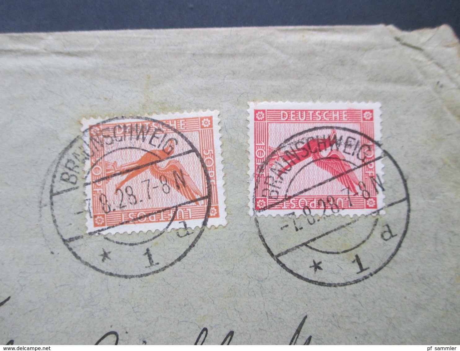 DR 1928 Flugpostmarken Nr. 379 / 381 MiF Einschreiben Braunschweig 1 392 O. Walter Behrens - Briefe U. Dokumente