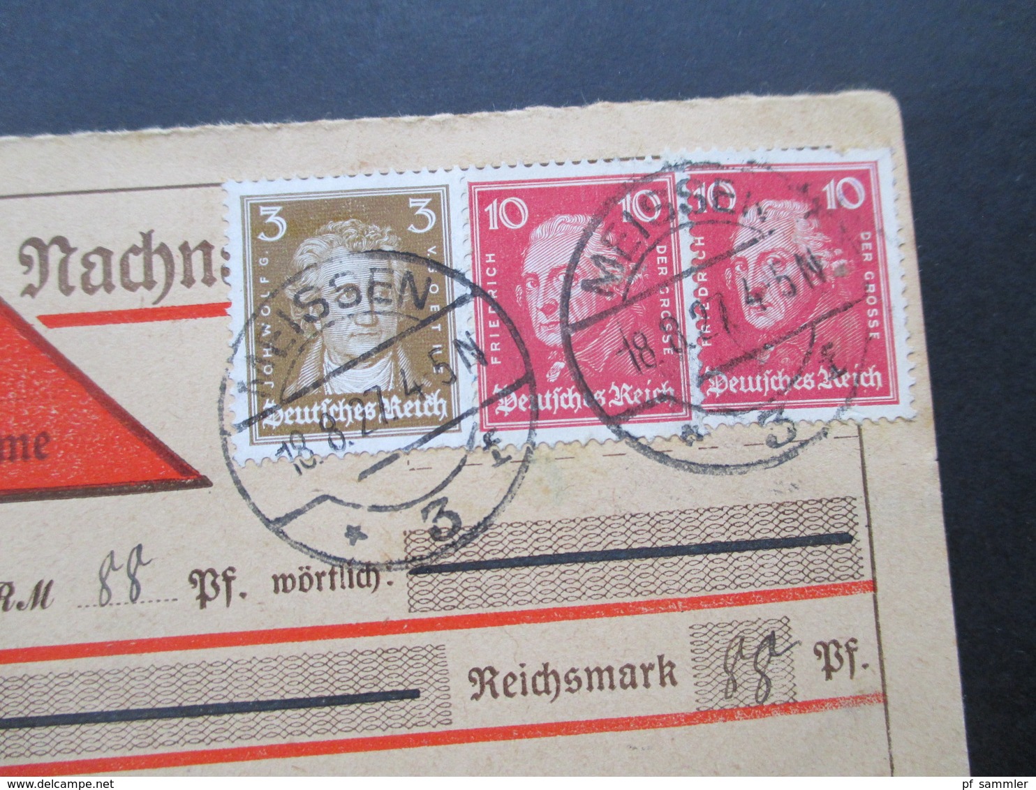 DR 1927 Freimarken MiF Nachnahmekarte Meissen - Münster Westfalen. Zurück! - Briefe U. Dokumente