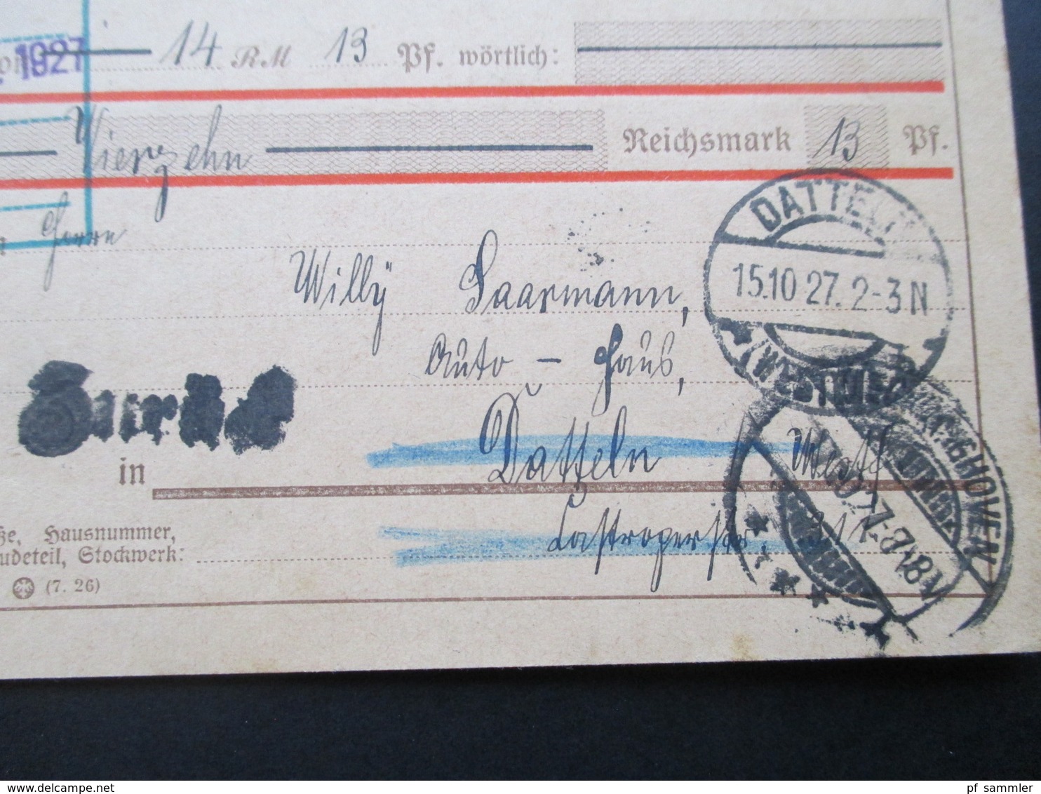 DR 1927 Freimarken MiF Nachnahmekarte Meißen - Datteln Westfalen. Zurück! - Briefe U. Dokumente