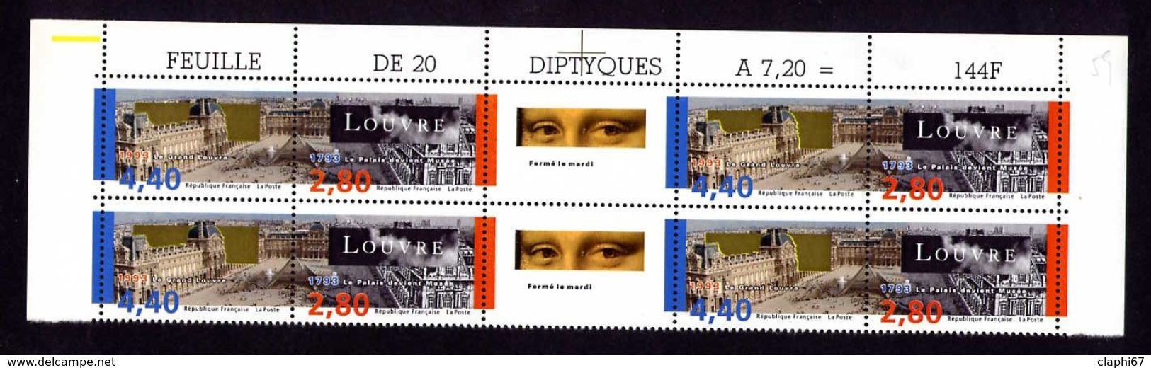 France Haut De Feuille Avec 2 Bandes 2852B Neuves ** MNH Louvre Voir Scan - Ungebraucht