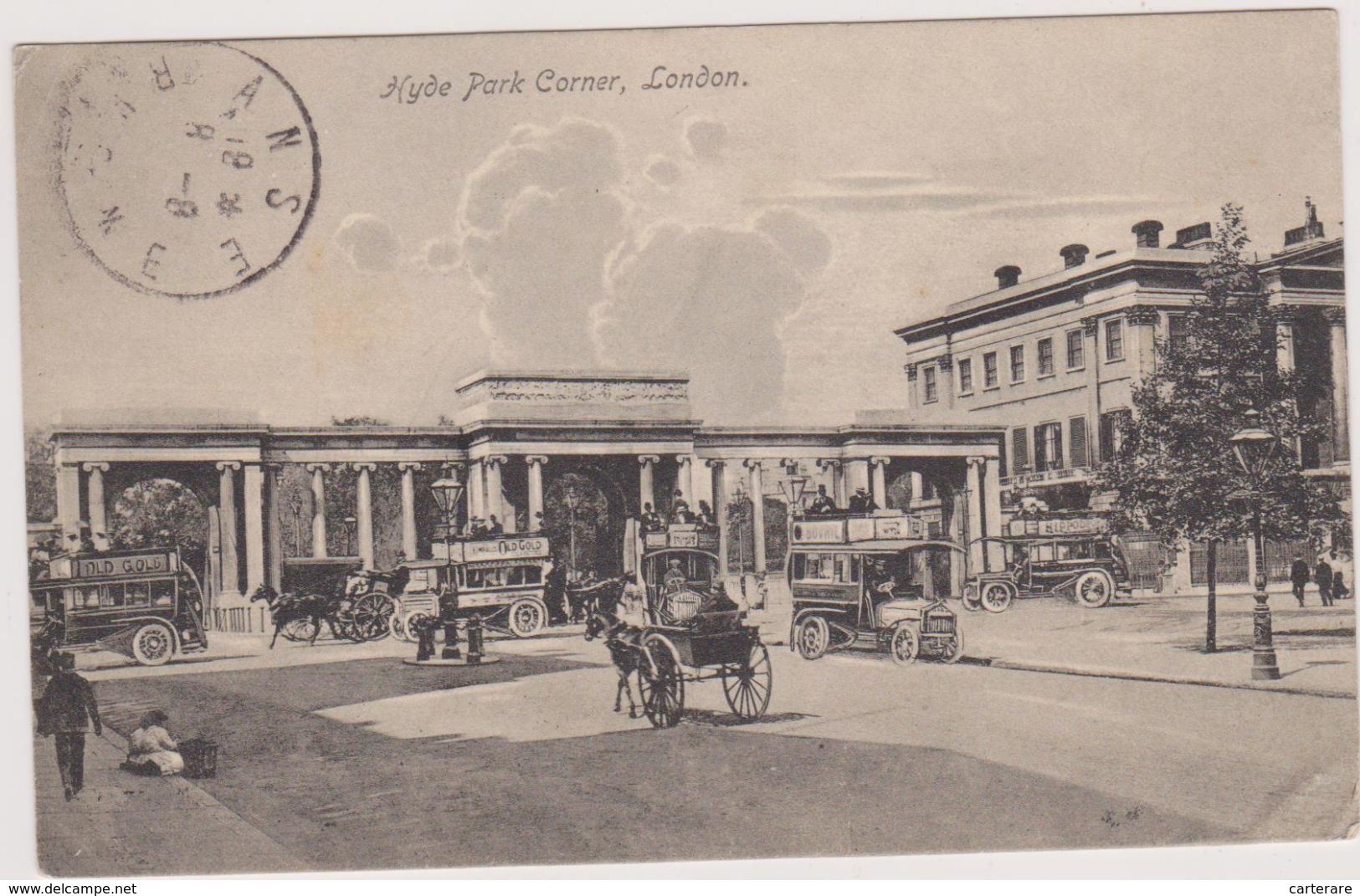 Cpa,1912,london,hyde Park Corner,londres,la Gare,attelage Old Gold,buvril,cheval,voiture Ancienne,rare - Autres & Non Classés