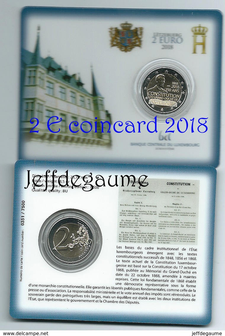 Luxembourg  Coincard 7500 Expl. 2 E Commémorative  2018 UNC - Luxemburgo