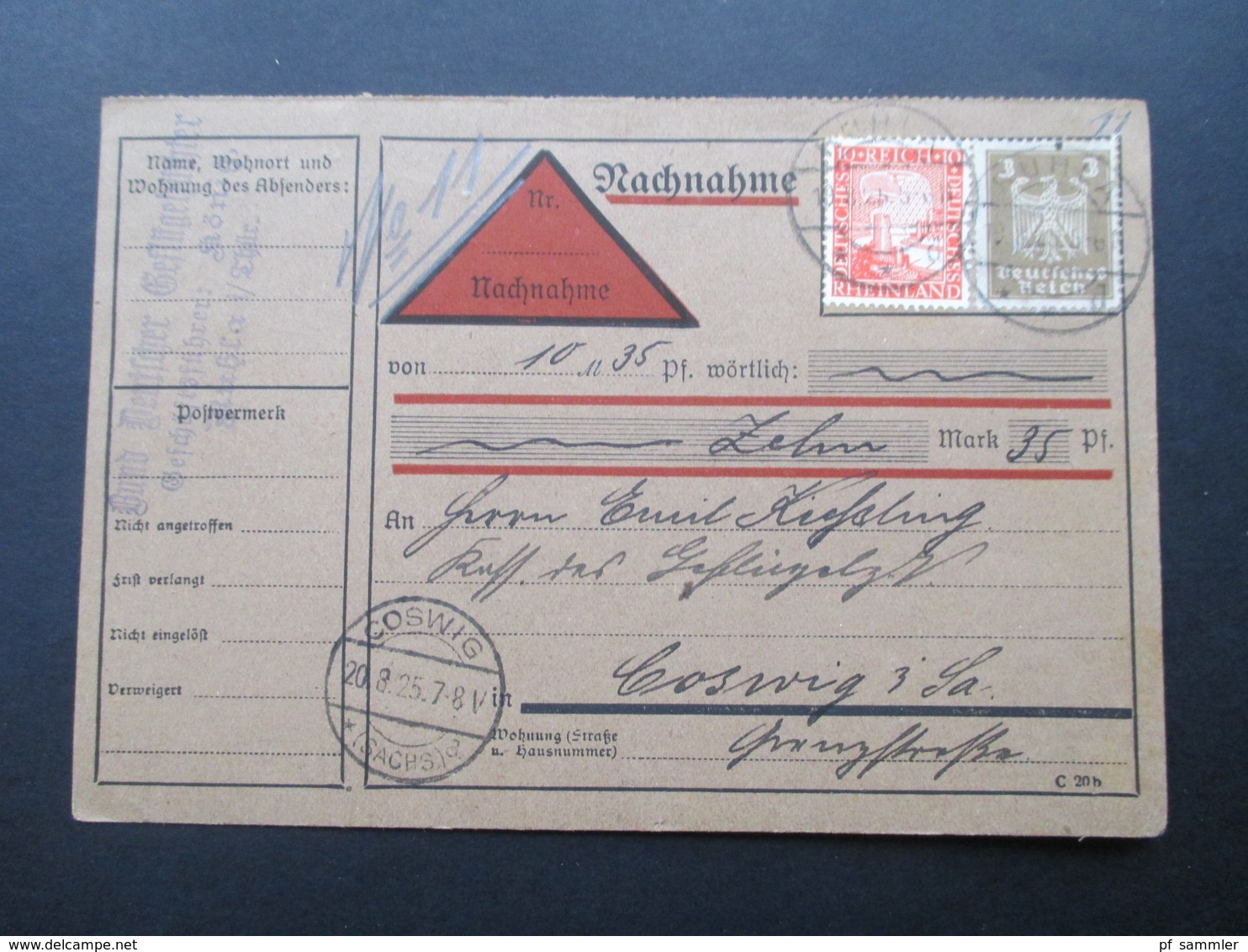 DR 1925 Nachnahmekarte MiF Nr. 355 / 373 Bund Deutscher Geflügelzüchter Ruhla - Briefe U. Dokumente