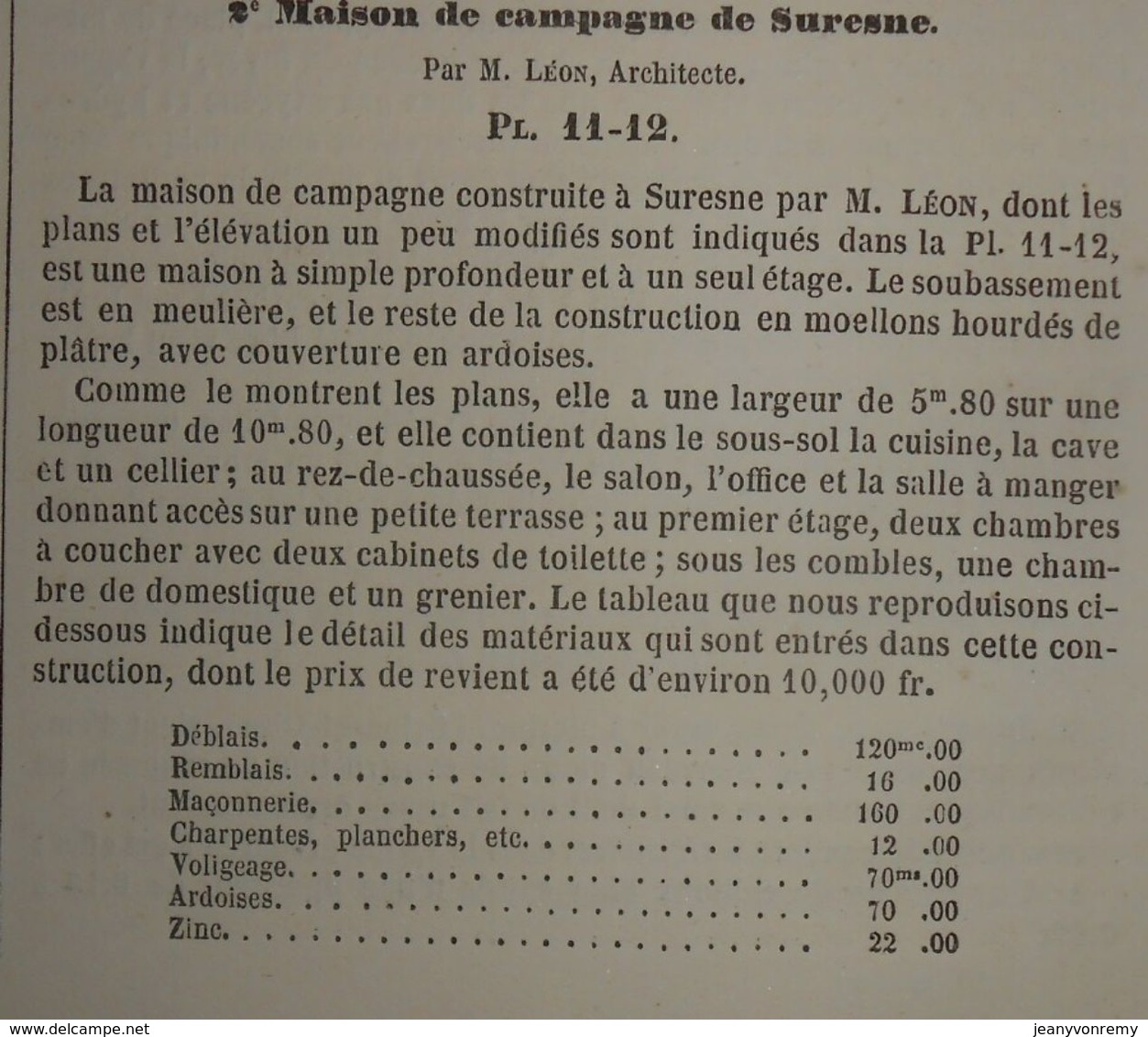 Plan D'une Maison De Campagne à Suresnes. 1860 - Public Works