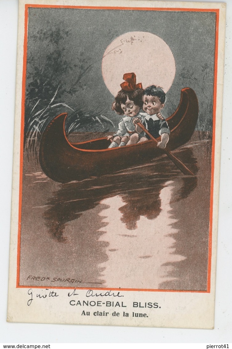 ENFANTS - Jolie Carte Fantaisie Enfants Dans Canoë Au Clair De Lune "CANOE BIAL BLISS " Signée FRED SPURGIN - Spurgin, Fred