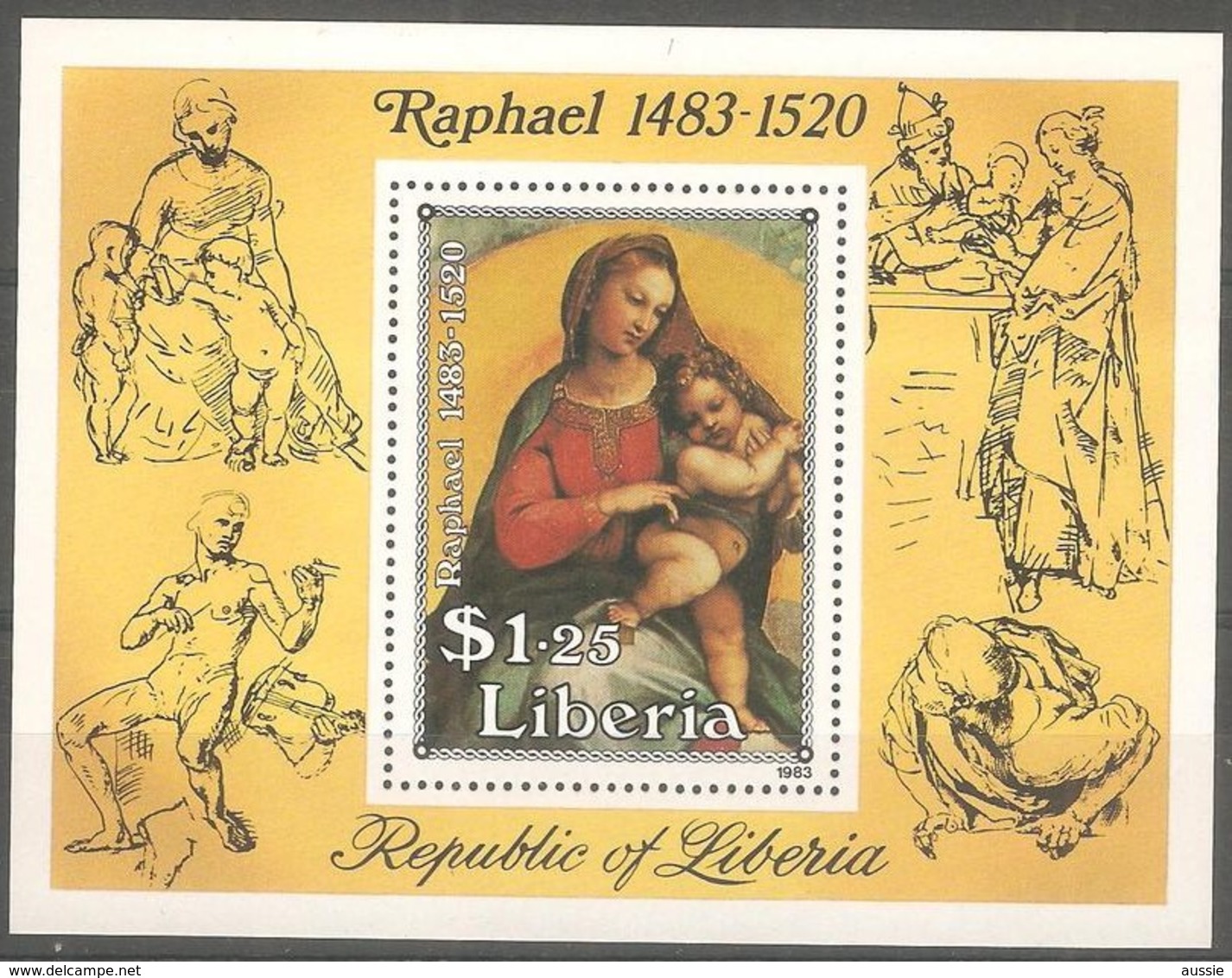 Liberia 1983 Yvertn° Bloc 104 *** MNH Cote 30 FF Raphael - Liberia