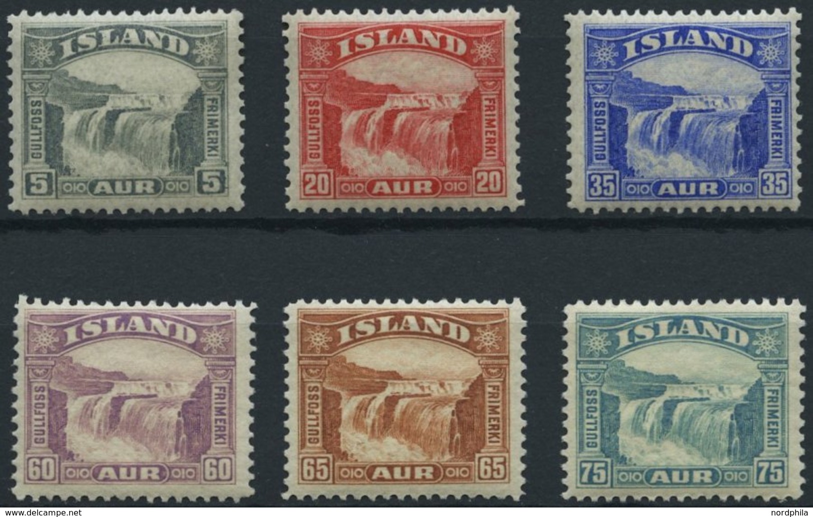 ISLAND 150-55 *, 1931/2, Gullfoss-Wasserfall, Falzrest, Prachtsatz - Sonstige & Ohne Zuordnung