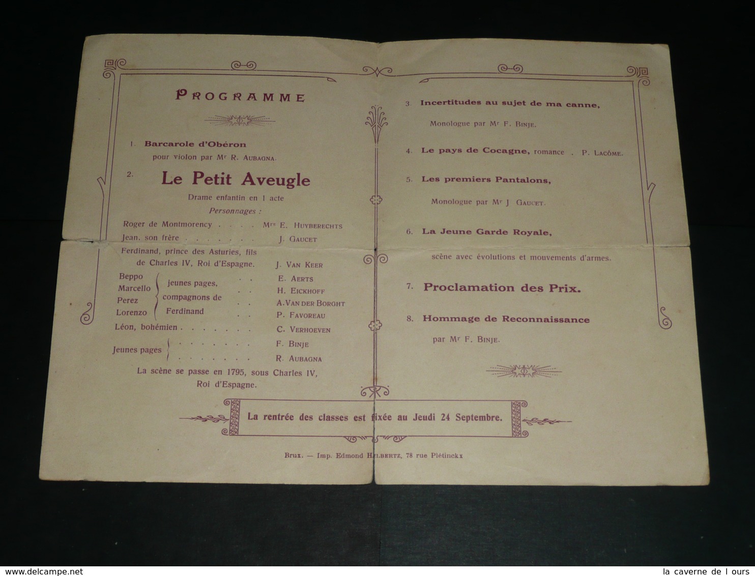 Vieux Papier, Programme De Distribution Des Prix 1914, Petits Messieurs, Institut De L'Enfant JESUS Bruxelle - Diplômes & Bulletins Scolaires