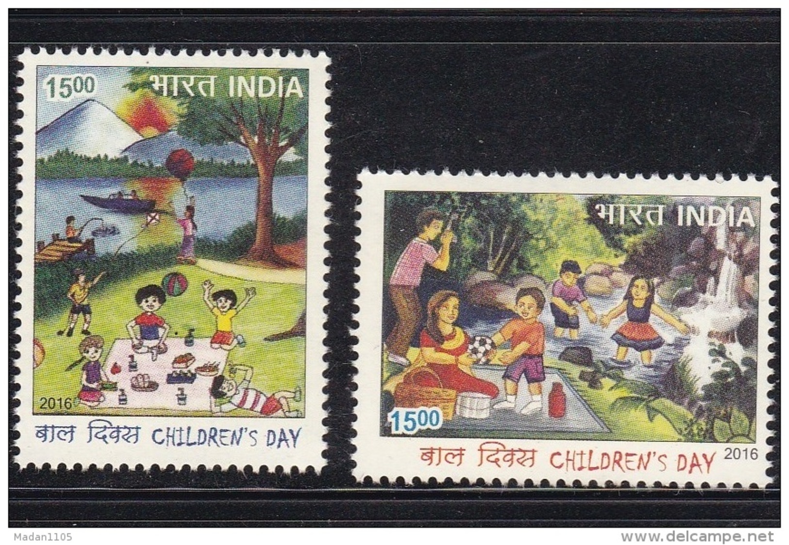 INDIA. 2016,  Children's Day, Childrens, Painting, Tree, Boat, Set 2 V, MNH, (**) - Neufs