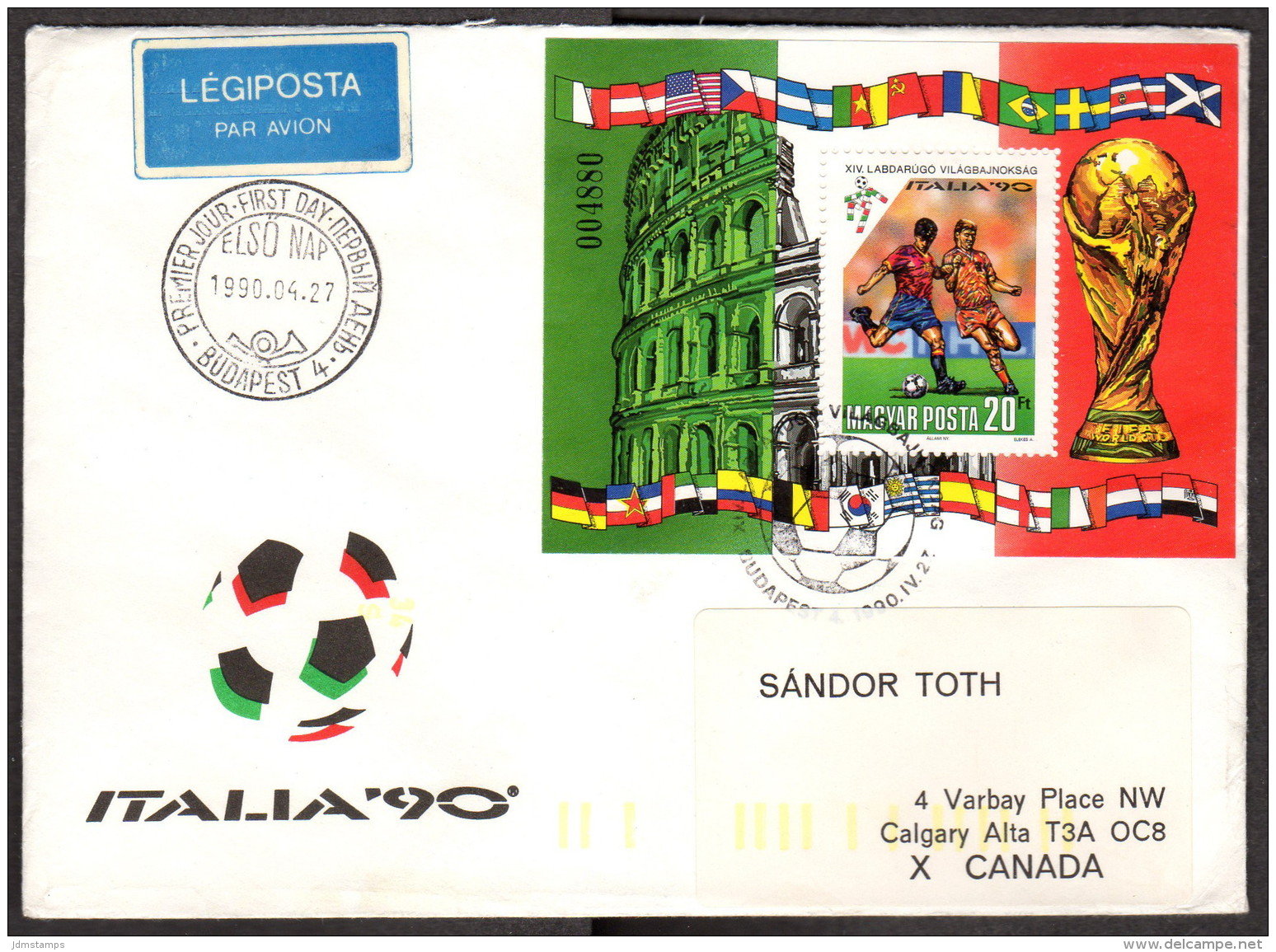 HUN SC #3247 SS 1990 World Cup Soccer Championships FDC 04-27-1990 - FDC