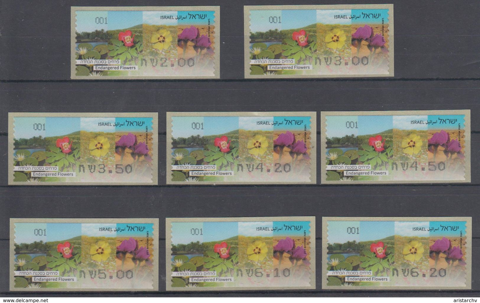 ISRAEL 2013 ATM KLUSSENDORF ENDANGERED FLOWERS FULL SET OF 8 STAMPS - Frankeervignetten (Frama)