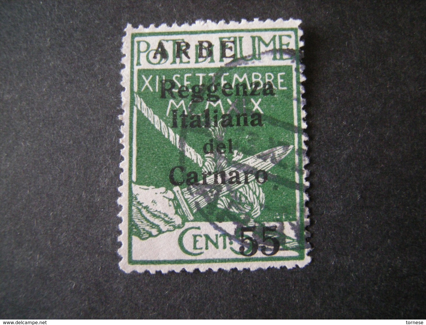 ARBE - 1920, CARNARO Soprast, Caratteri Piccoli, Sass. N. 5, Cent. 5., Usato  TTB, OCCASIONE - Arbe & Veglia