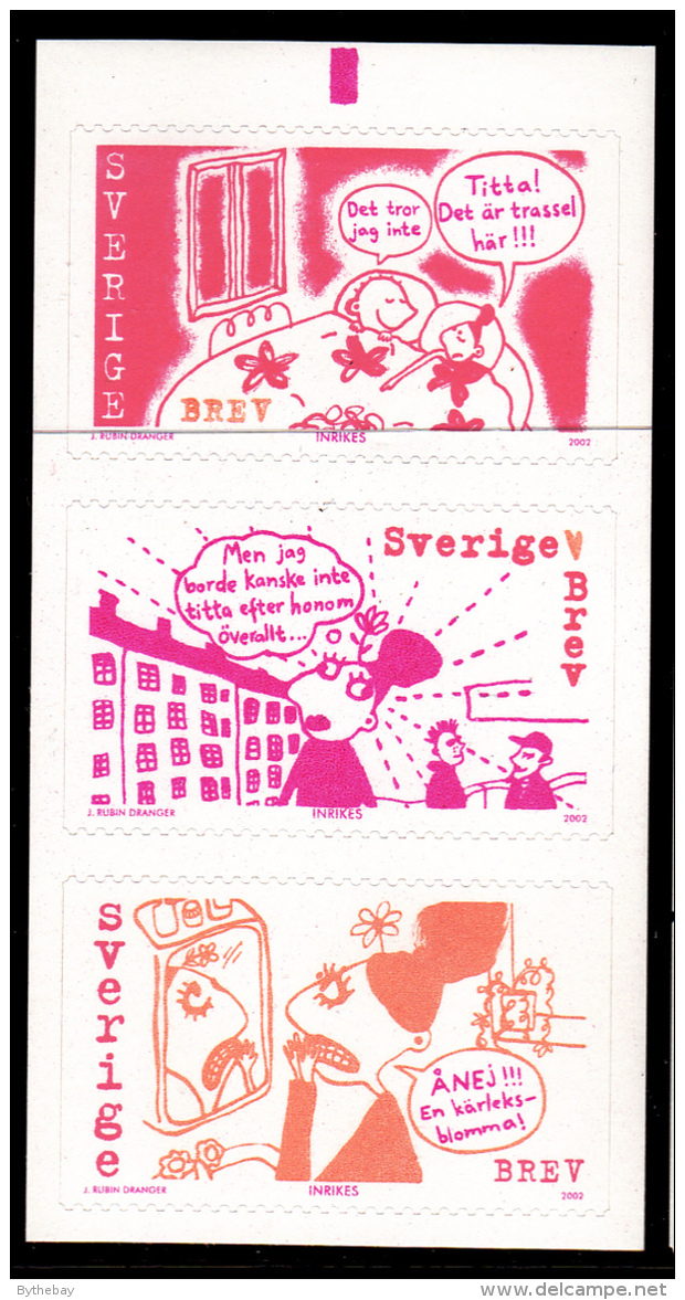 Sweden 2002 MNH Scott #2429 Booklet Pane Of 3 (5k) 'Love And Miss Terrified' By Dranger - Ongebruikt