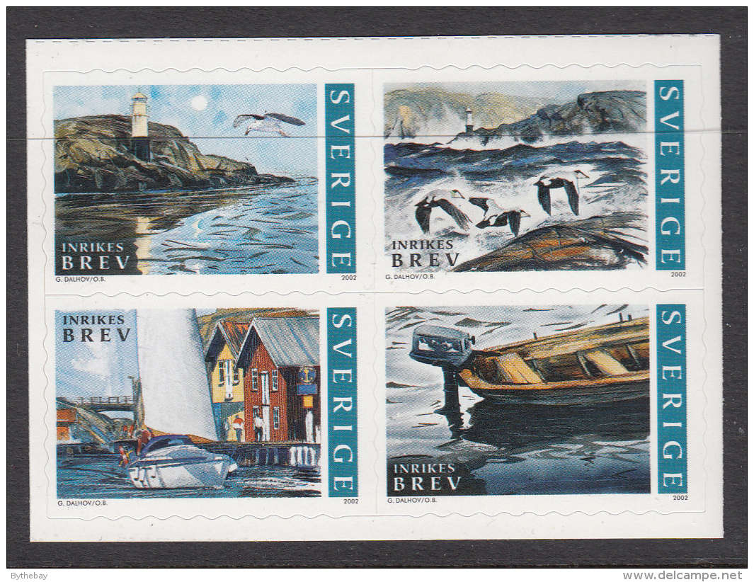 Sweden 2002 MNH Scott #2442 Block Of 4 (5k) Lighthouses, Boats Summer In Bohuslan - Unused Stamps
