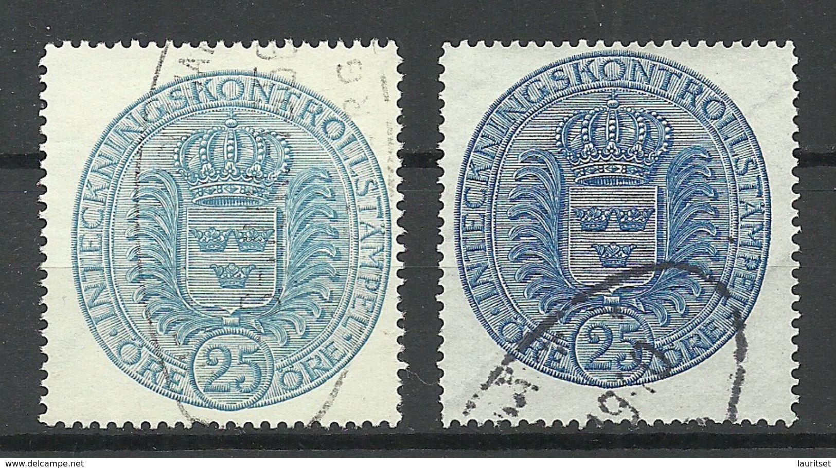 SCHWEDEN Sweden Revenue Tax Inteckningskontrollstämpel 25 Öre Light And Dark Blue O Watermarked - Steuermarken