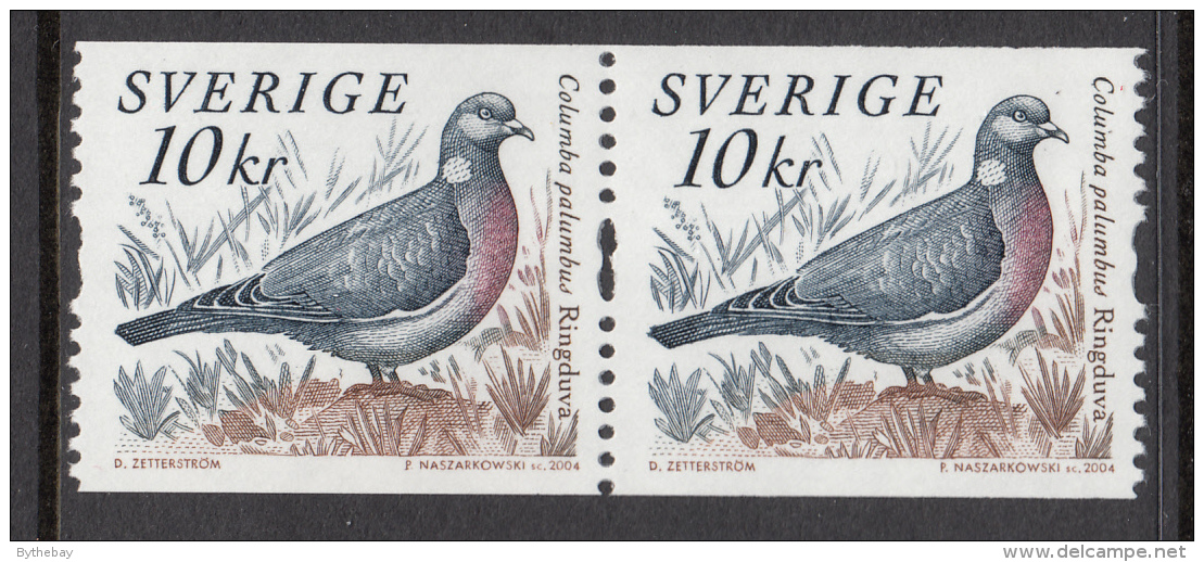 Sweden 2004 MNH Scott #2490 Coil Pair 10k Columba Palumbus Birds - Unused Stamps