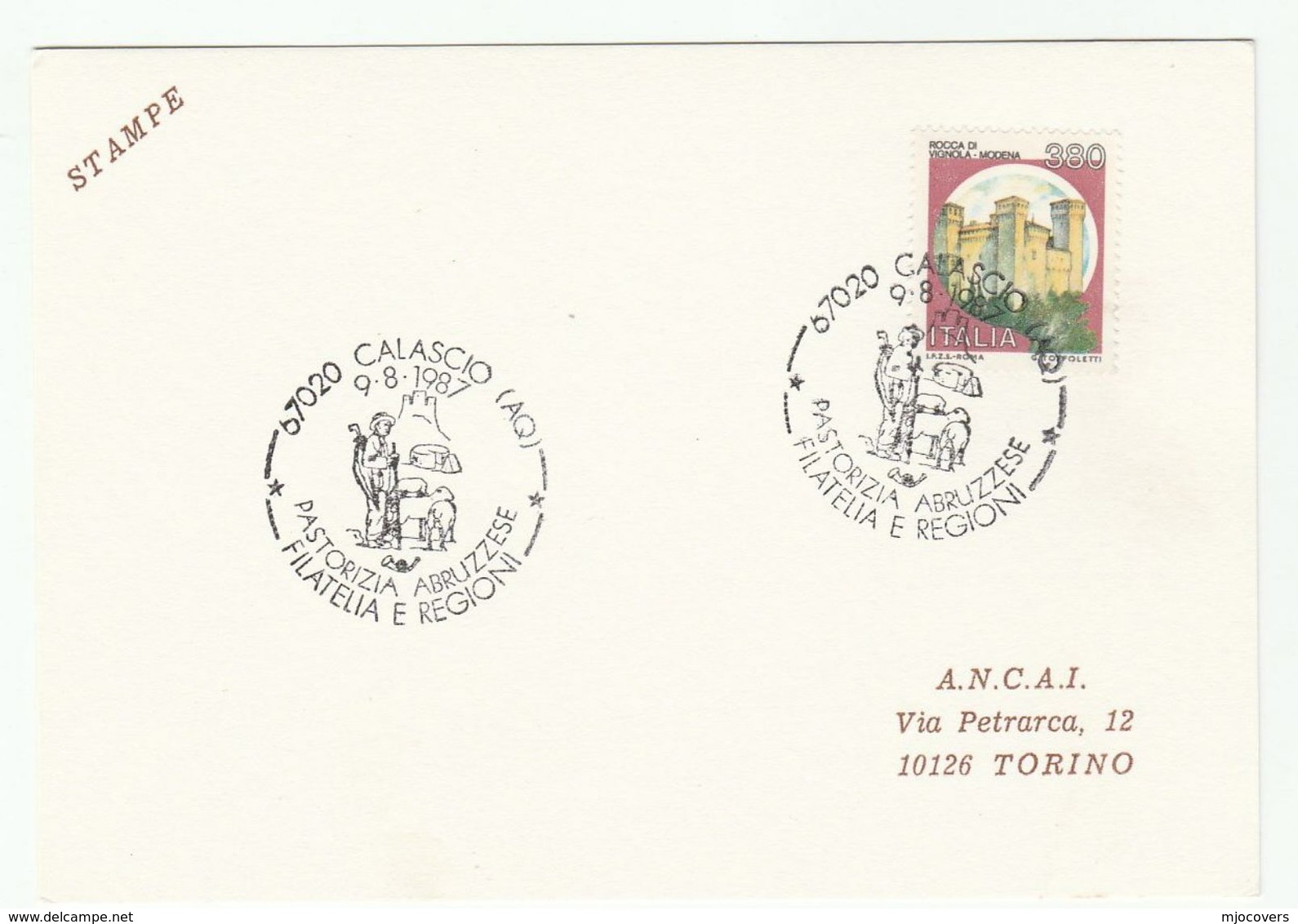 1987 Abruzzese SHEEP FARMING EVENT COVER Calascio Italy Card Stamps - Farm