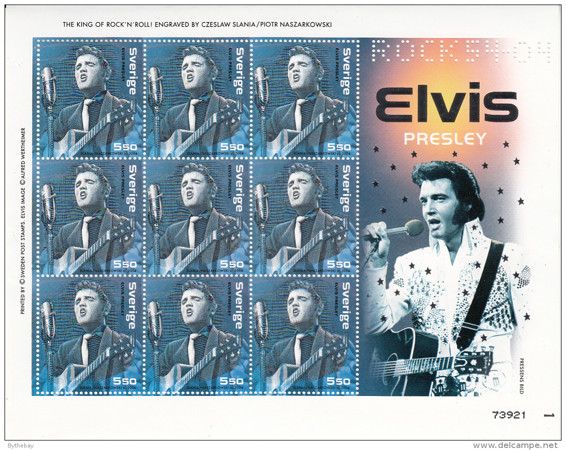Sweden 2004 MNH Scott #2493i Sheet Of 9 #2493b Elvis Presley Slania Rock N Roll 50 Years - Nuevos