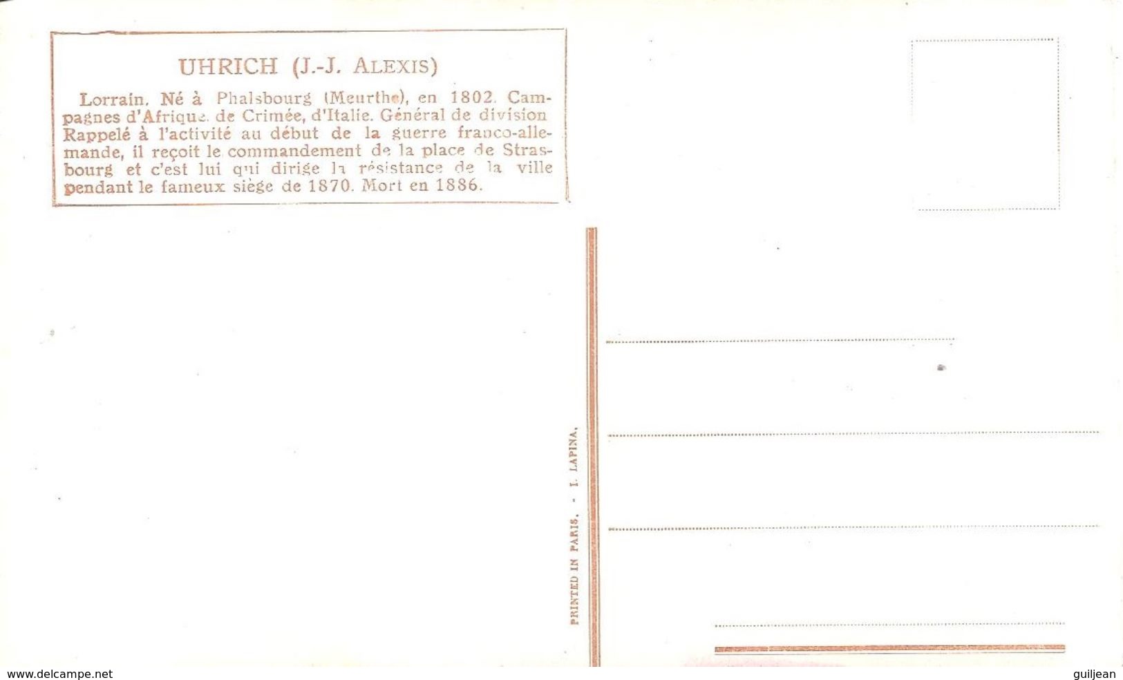 Illustrateur L. VALLET - Militaria 1870  : UHRICH (J.J. ALEXIS) Lorrain - Vallet, L.