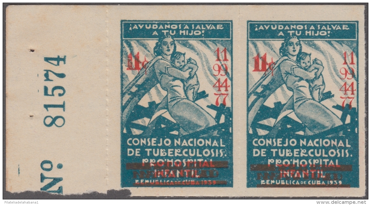 VI-359 CUBA CINDERELLA. 1947. CONSEJO TUBERCULOSOS MEDICINA MEDICINE ERROR DOUBLE SURCHARGE PAIR. - Bienfaisance