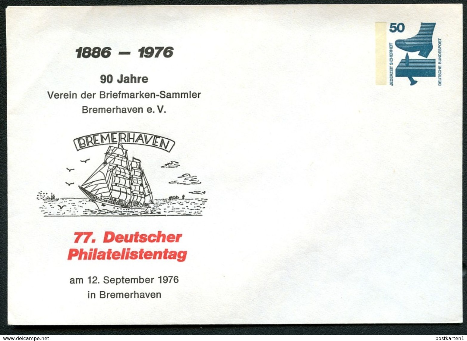 Bund PU65 D2/007 Privat-Umschlag SEGELSCHIFF BREMERHAVEN 1976  NGK 4,00 € - Enveloppes Privées - Neuves