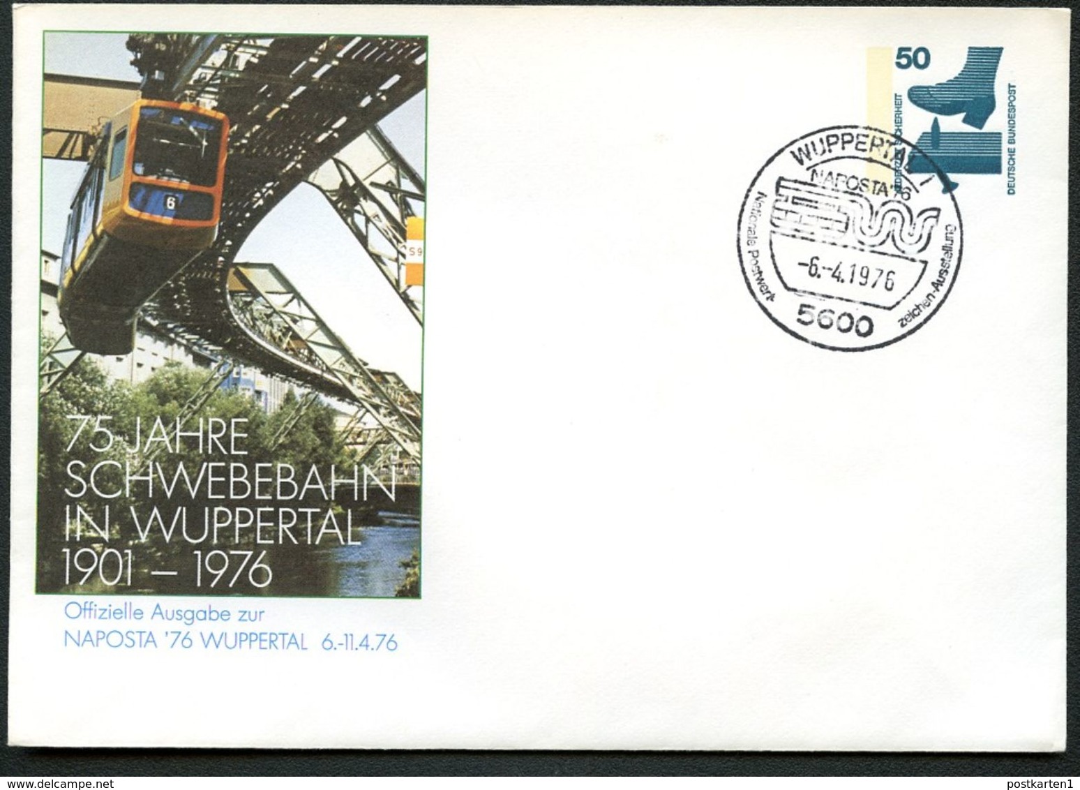 Bund PU65 D2/021 Privat-Umschlag SCHWEBEBAHN Sost. Wuppertal 1976  NGK 4,00 € - Private Covers - Used