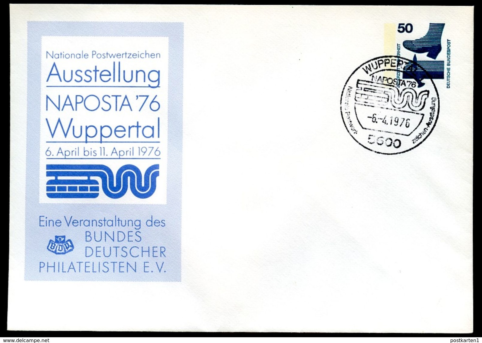 Bund PU65 D2/022c Privat-Umschlag NAPOSTA Sost. Wuppertal 1976  NGK 4,00 € - Private Covers - Used