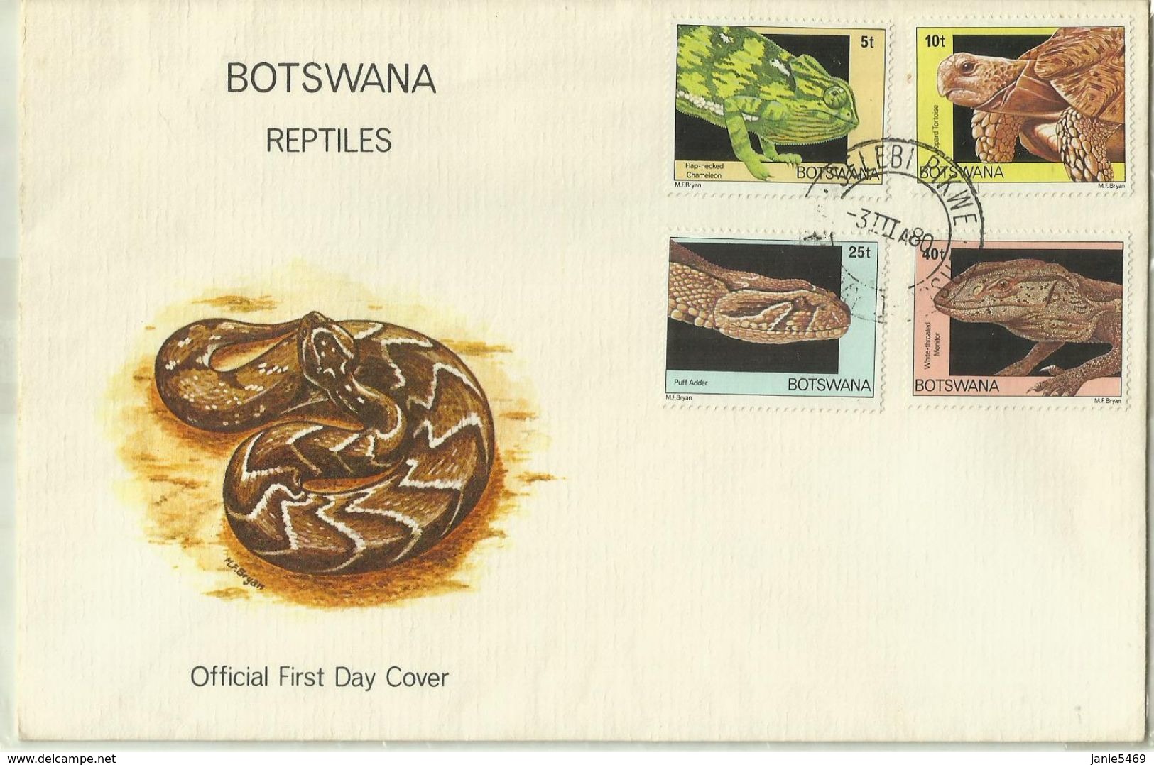 South Africa Botswana 1980 Reptiles,First Day Cover - Bophuthatswana