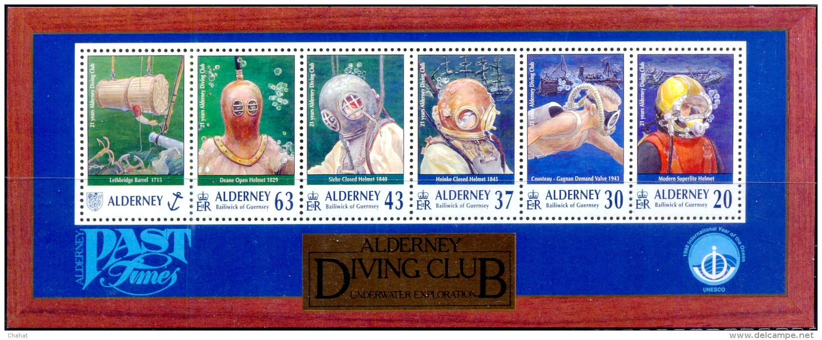 DEEP SEA DIVING-ALDERNERY DIVING CLUB-UNDERWATER EXPLORATION-ALDERNEY-MS-MNH-SCARCE-M-98 - Immersione