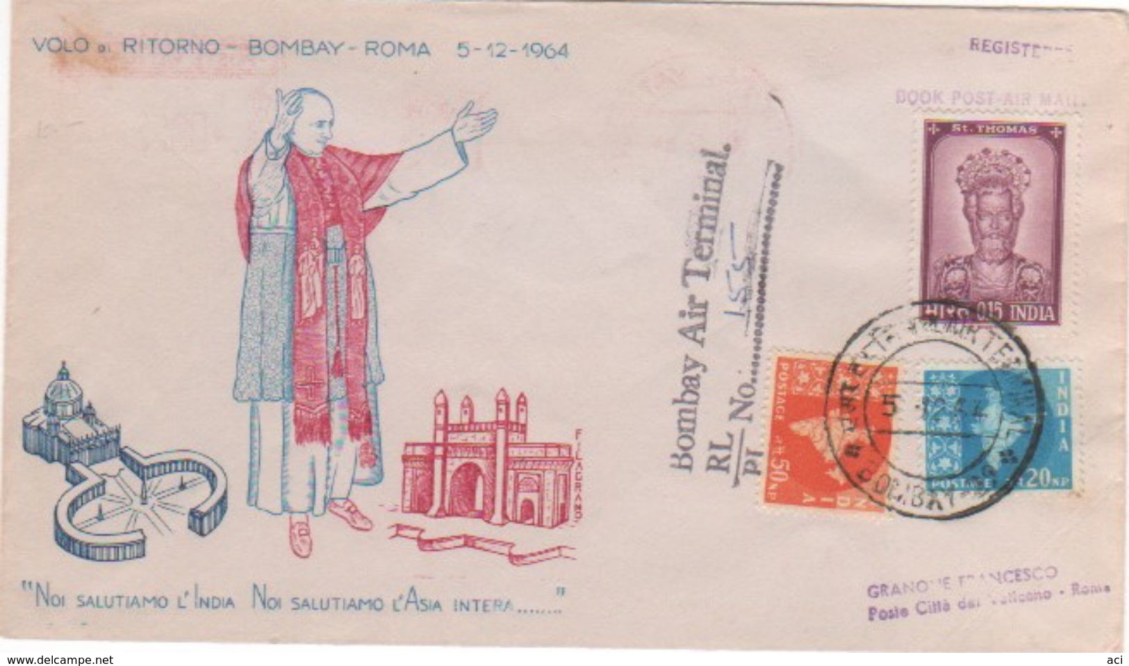 India 1964 Pope Visit Return Flight Bombay-Rome - Used Stamps