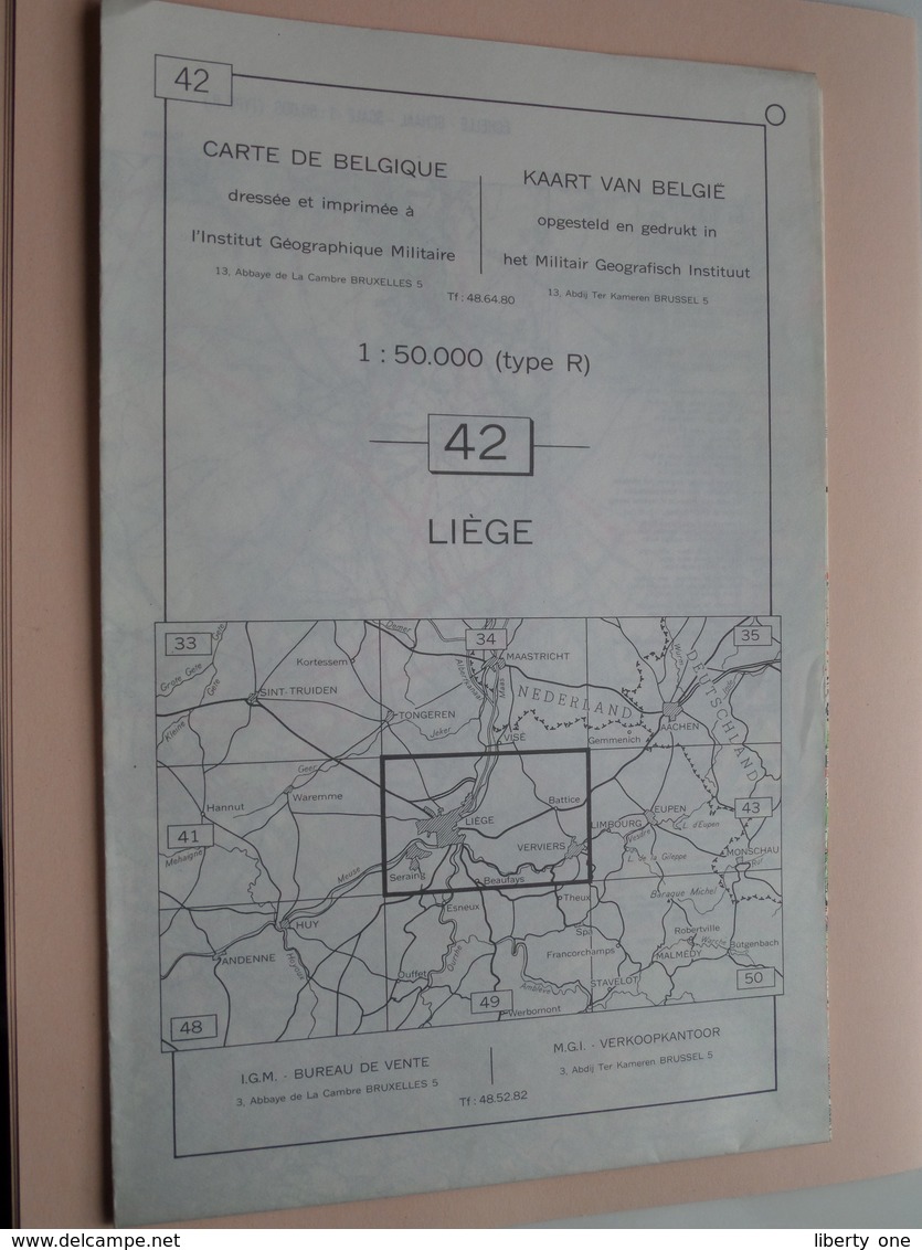 LIEGE ( Nr. 42 ) Anno 1962 - Schaal / Echelle / Scale 1: 50.000 ( Stafkaart : Zie Foto's ) ! - Geographische Kaarten