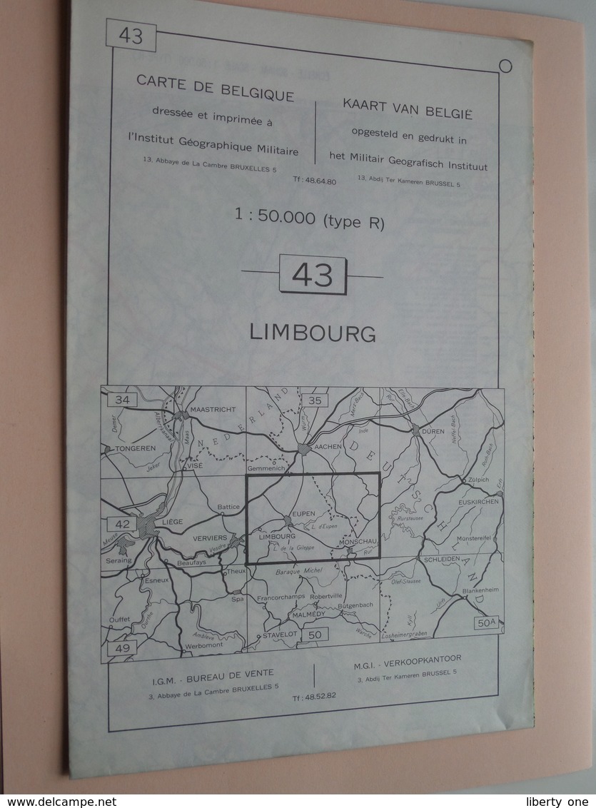 LIMBOURG ( Nr. 43 ) Anno 1962 - Schaal / Echelle / Scale 1: 50.000 ( Stafkaart : Zie Foto's ) ! - Geographical Maps