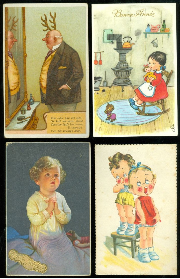 Beau lot de 60 cartes postales de fantaisie ( + humor )     Mooi lot van 60 postkaarten fantasie - 60 scans