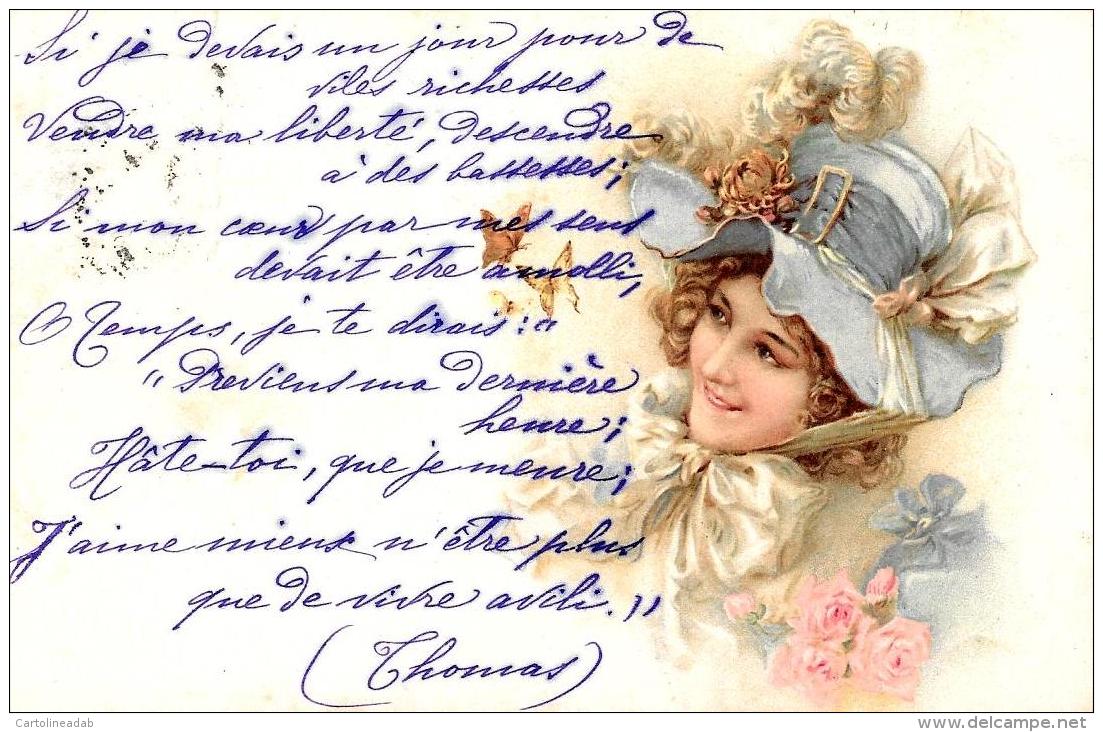 [DC11427] CPA - DONNA CON CAPPELLO E FIORI - PERFETTA - Viaggiata 1901 - Old Postcard - Altri & Non Classificati