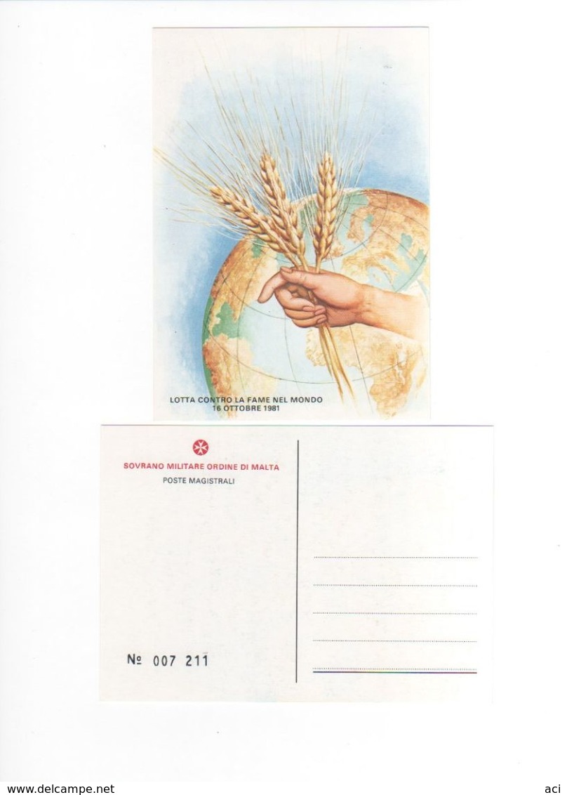 Sovrano Military Order Of Malta 1981 World Hunger Fight Mint Postal Card - Malte (Ordre De)