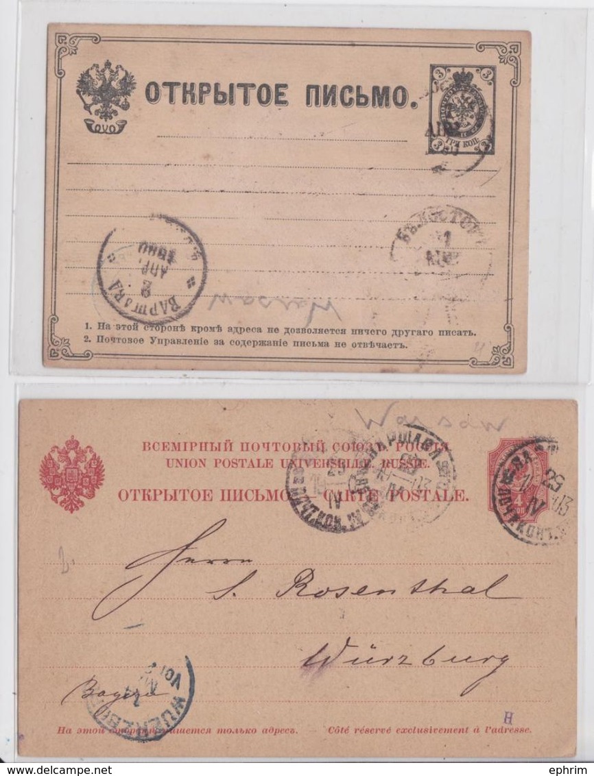 Administration Russe Pologne Varsovie Warsaw Warschau Lot 2 Entiers Postaux Russie Impériale Imperial Russia Post Card - Covers & Documents