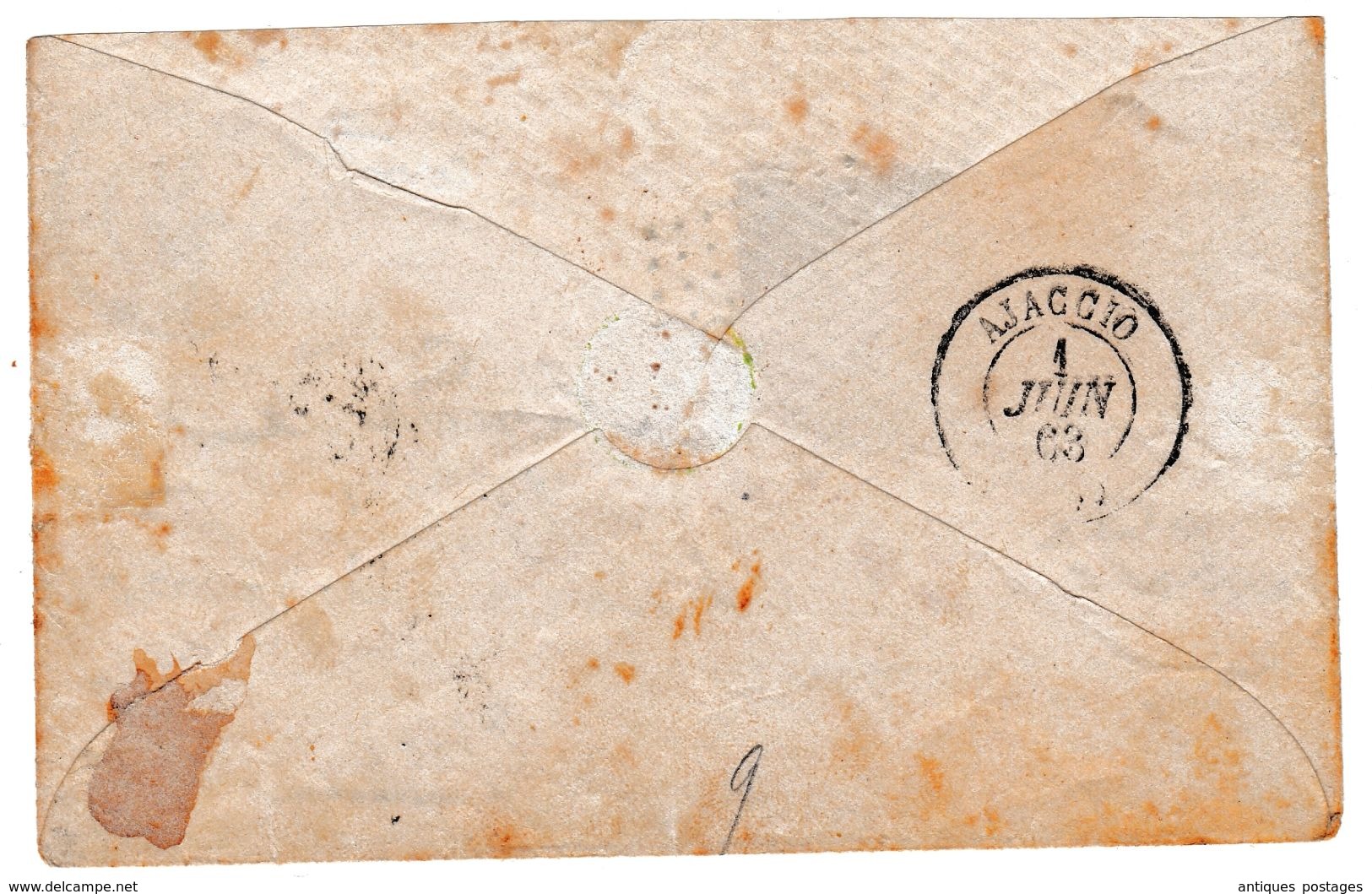 Lettre 1868 Corse Ajaccio Bastia Timbre Napoléon III Empire 20 Centimes - 1849-1876: Période Classique