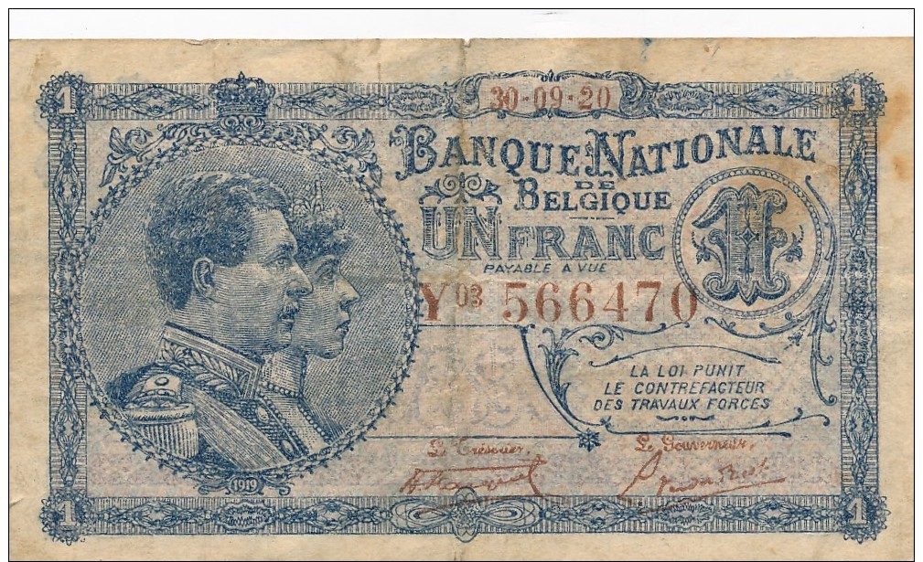 H31 - BELGIQUE - Billet De 1 Franc 1920 - 1 Franc