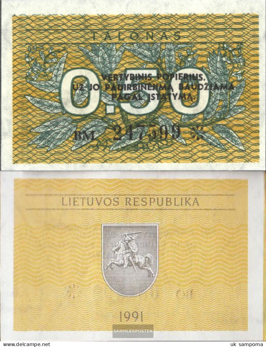 Lithuania Pick-number: 31b Uncirculated 1991 0,50 Talonas - Lithuania