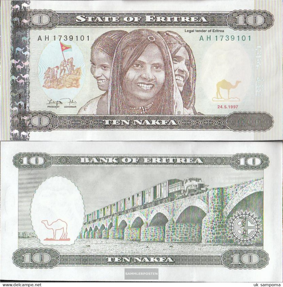 Eritrea Pick-number: 3 Uncirculated 1997 10 Nakfa - Erythrée