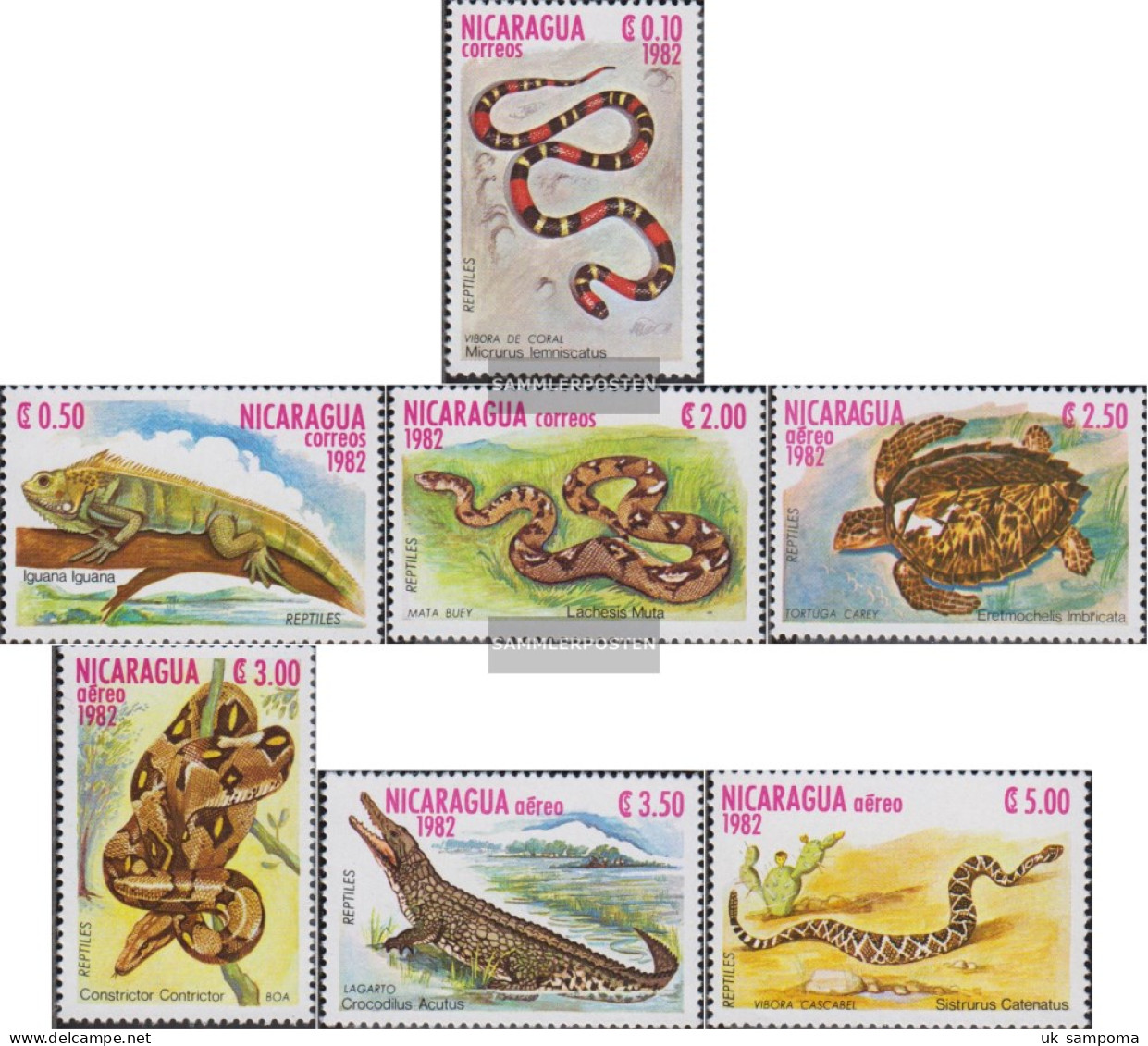 Nicaragua 2335-2341 (complete Issue) Unmounted Mint / Never Hinged 1982 Reptiles - Nicaragua