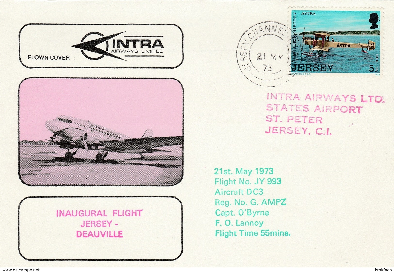 Jersey 1973 - Inaugural Flight Jersey Deauville - 1er Vol Calvados - Jersey