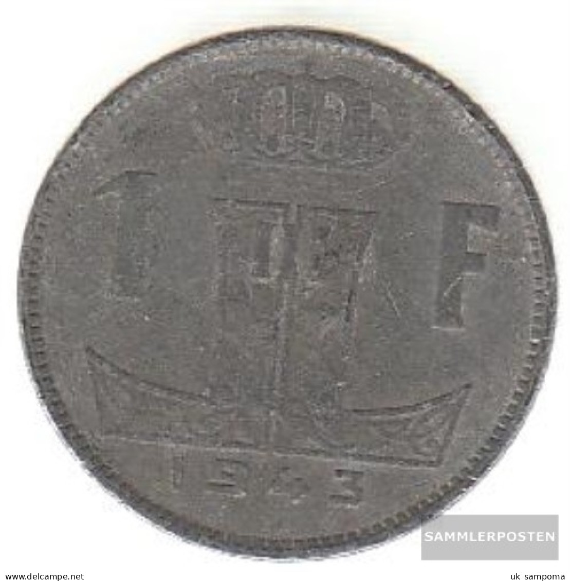 Belgium Km-number. : 128 1942 Very Fine Zinc Very Fine 1942 1 Franc Leo On Shield - 1 Franc