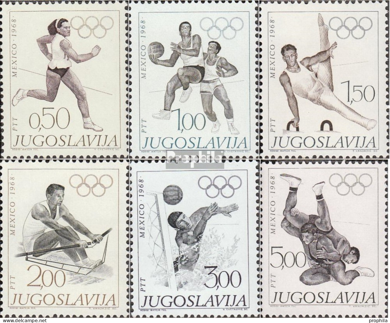 Jugoslawien 1290-1295 (kompl.Ausg.) Postfrisch 1968 Olympische Sommerspiele - Nuovi