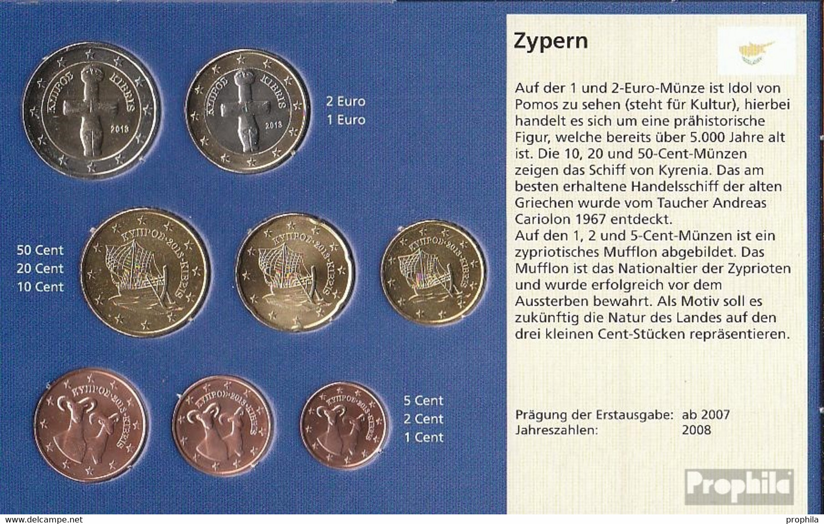 Zypern 2013 Stgl./unzirkuliert Kursmünzensatz Stgl./unzirkuliert 2013 EURO-Nachauflage - Chypre