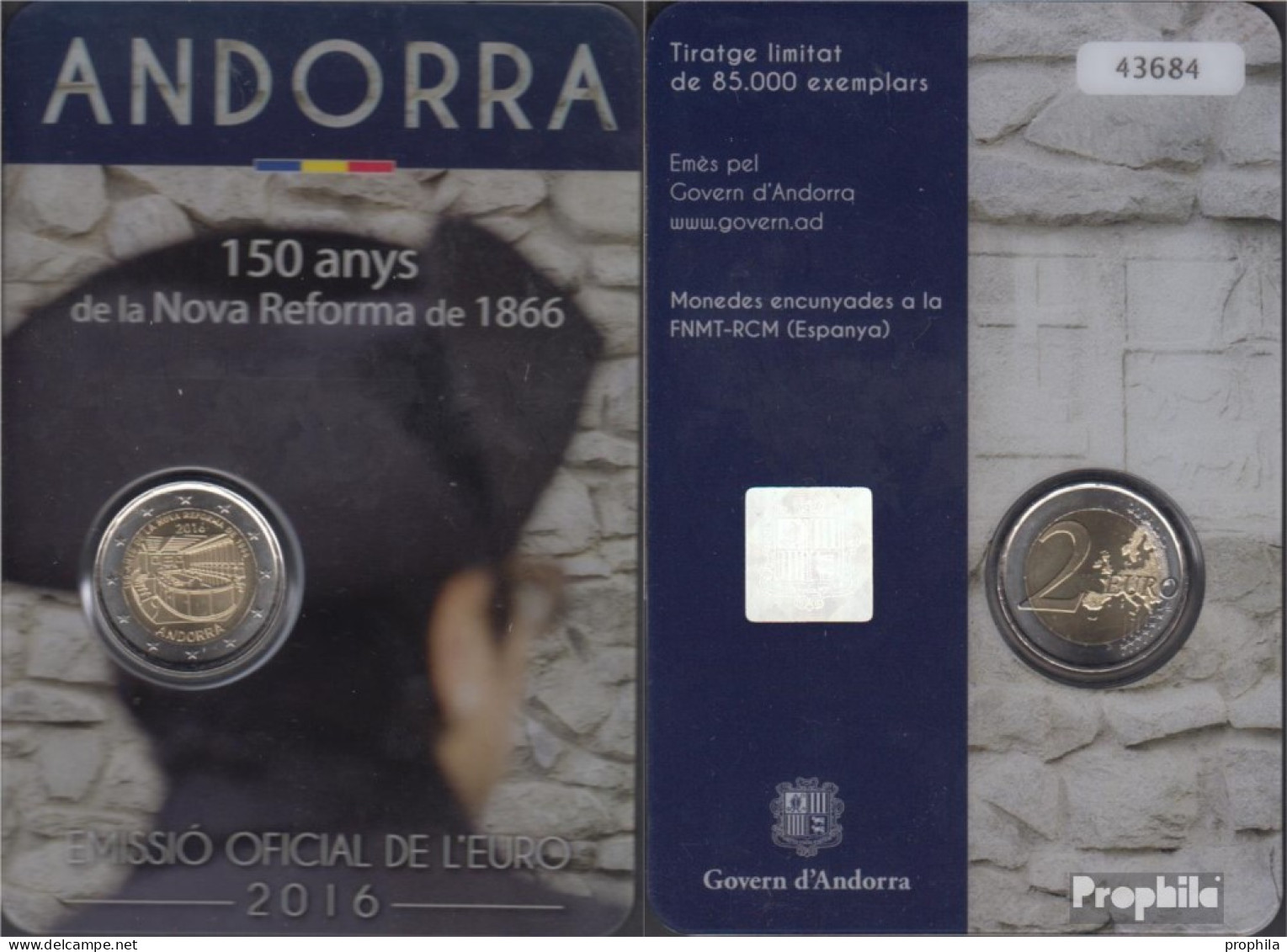 Andorra 2016 Stgl./unzirkuliert Auflage: 85.000 Stgl./unzirkuliert 2016 2 Euro Neue Reform Von 1866 - Andorra