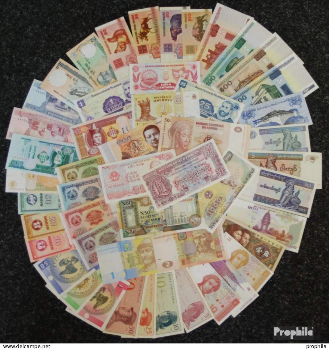 Alle Welt 50 Verschiedene Bankfrische Banknoten Bankfrisch - Sonstige & Ohne Zuordnung